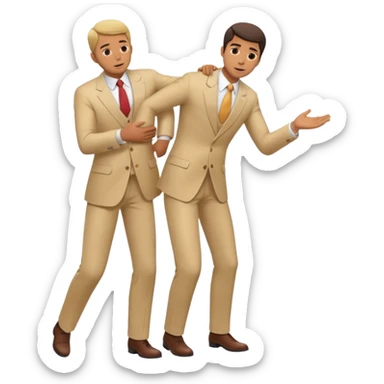 Full body shot of a man giving another man the Heimlich maneuver from behind, with both men wearing skin colored suits sticker