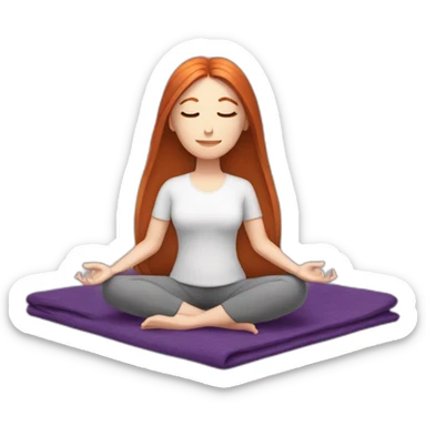 redhead white woman long medium straight hair, meditating on a violet blanket sticker