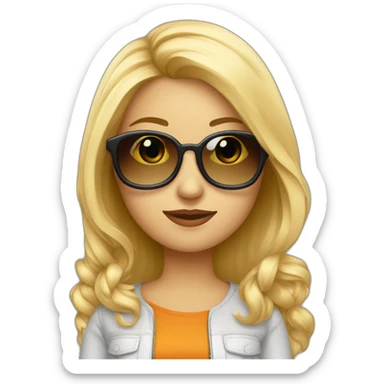Mujer rubia pelo largo y cola alta y gafas sticker