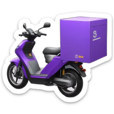 a purple delivery electric motorbike with delivery man and small b white logo sticker