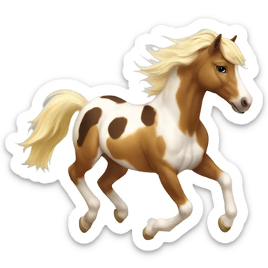 Scruffy Piebald tricolor palomino yellow brown pony with dark brown spots galloping running sticker