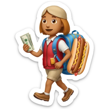 Hot dog wearing a backpack and carrying a bag of cash sticker