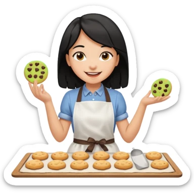 black hair light brown skinned girl making cookies sticker