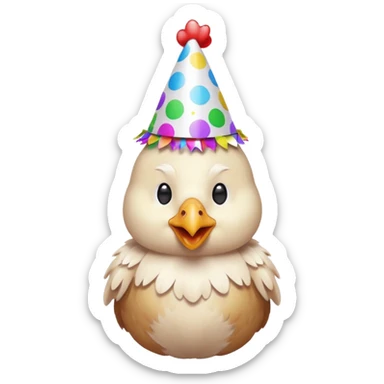 A chicken with a party hat and confetti  sticker