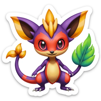 Colorful Exotic Meloetta-Sableye-Chimchar-Virizion-Venom-Stitch-Fakémon-creature-hybrid sticker