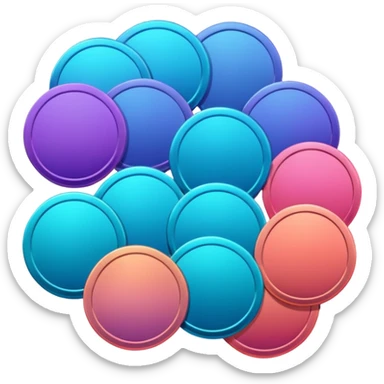 Many Coins pack 
in gradient of turquoise, blue, pink, purple, and coral
 sticker