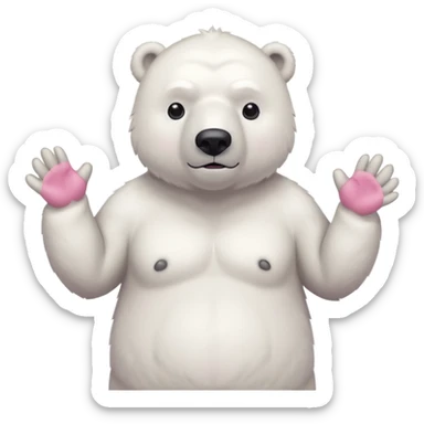 Make a humanoid polar bear shrugging, he must look doubtful, showing only from chest above, no legs, his nose must be pink sticker