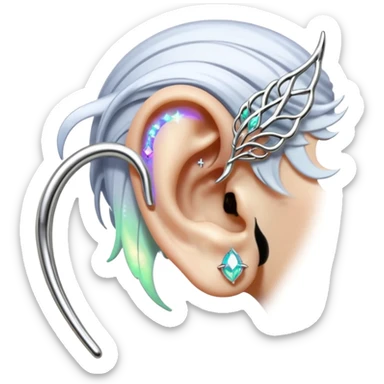 Elvish fae shiny sparkly iridescent translucent diaphanous ear climber ear cuff sticker