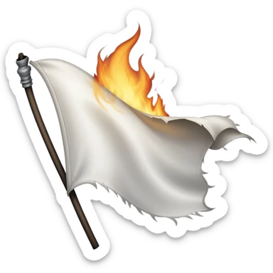 close-up plain white flag burning sticker