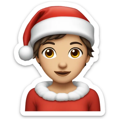 Brunette short hair girl with brown eyes and a Santa hat sticker