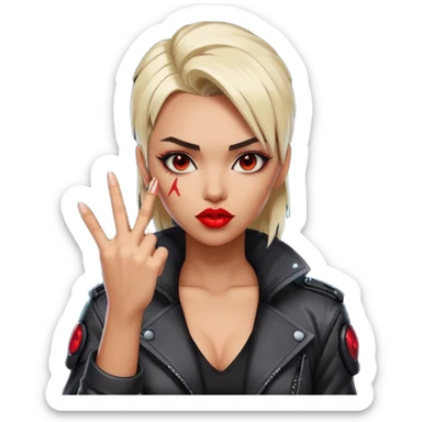 Woman with her tongue out in cyberpunk clothing and giving the middle finger. Looking naughty. sticker