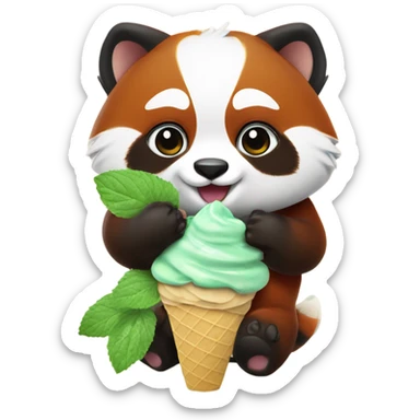 1 chubby realistic Red panda eating mint chocolate chip ice cream  sticker