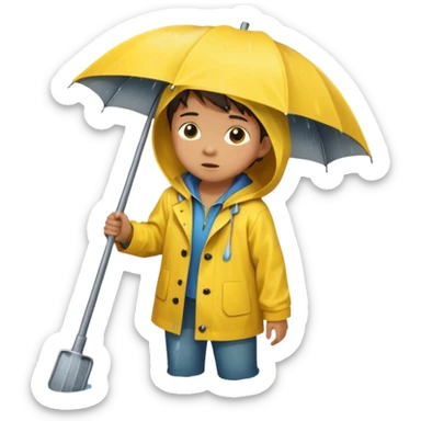 Enfant a caouet jaune se penchant vers un égout et il pleut sticker