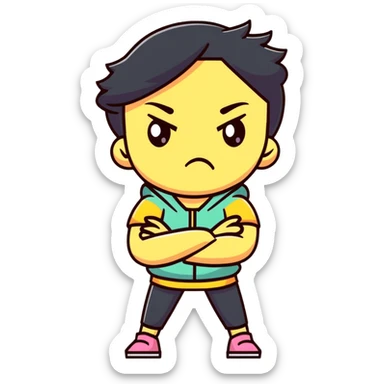 Upset girl crossing her arms with angry expression sticker