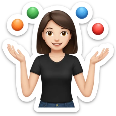 a brunette girl in a black shirt is  juggling  with two hands  sticker