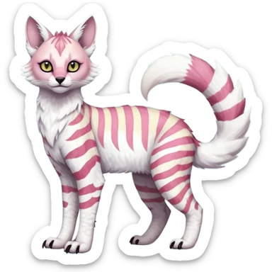 Colorful tropical tribal pale light fruity pastel white glorious iridescent divine exotic cute albino neon vibrant zigzagged cool beautiful fantasy-caracal-civet-genet-sergal-vernid-Gryphon-Cacomistle-Trico-oncilla-animal-Fakémon-hybrid-fursona (full body), facial markings,  sticker