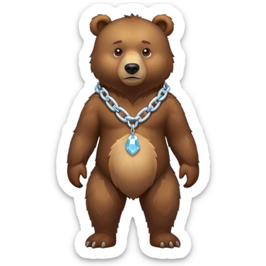 Full-body realistic brown bear on all four legs, slightly different pose, serious expression, entire bear with ice chain around neck, detailed fur sticker