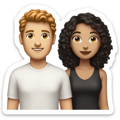 white couple. girl dark red hair blue eyes. boy black curly hair brow eyes. sticker