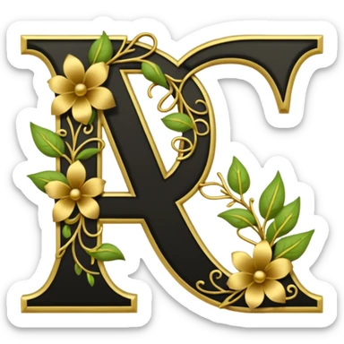Shint Black alphabet outlined with gold and a gold flowervine around the left side sticker
