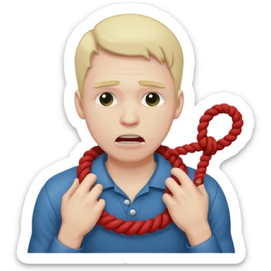 a guy strangling himself chocking himself with a rope sticker