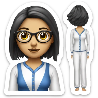 fille blanche châtain claire avec les cheveux lisse et en dessous des épaules, les yeux bleus des lunette noir carré en pyjama  sticker