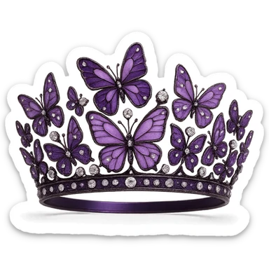 butterfly crown with a deep purple base, butterflies in lilac and plum enamel, sparkling gems sticker