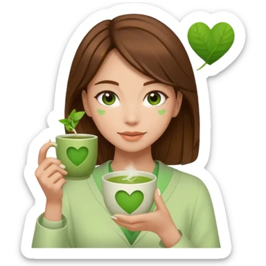 Brown hair Nurse with green heart surround her and she is grabbing a matcha sticker