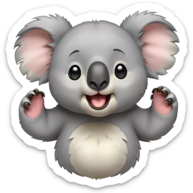 cinematic-cute-yawning-koala-portrait-emoji,-head-tilted-slightly-with-a-dramatic,-wide-open-yawn,-showcasing-a-soft,-downy-grey-fur-with-drooping-ears-and-round-eyes-barely-open-in-drowsy-contentment,-simplified-yet-irresistibly-adorable, realistic fluffy sticker