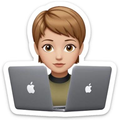 macbook pro woman pixie haircut light brown hair hazel eyes sticker