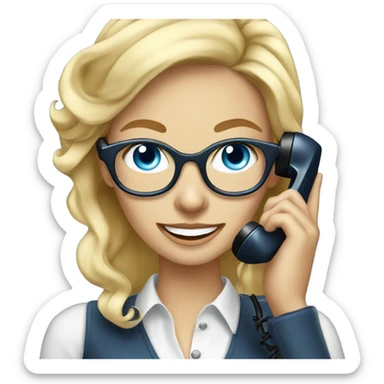 Elegant real blonde lady with glasses happy blue eyes talking on a phone  sticker