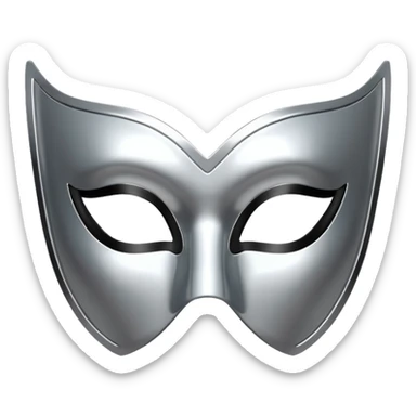 A sleek masquerade mask emoji made of polished silver chrome, smooth sensual curves, reflective metallic surface, mysterious sexy luxury vibe, minimal iOS emoji style, centered, clean white background sticker