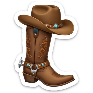 cowboy boot with spurs and a cowboy hat on top sticker