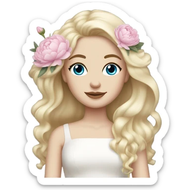 White bride with long light blonde hair and blue eyes with light pink peonies in hair white skin  sticker
