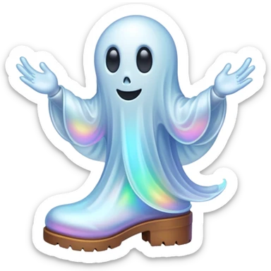 A holographic ghost with boots sticker