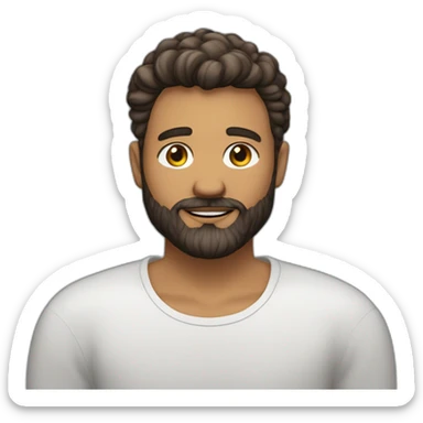 Un jeune homme blanc avec une barbe légèrement fournie, des cheveux très courts bruns et un regard confiant sticker