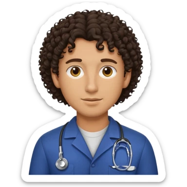 male dark brunette curly hair vet sticker
