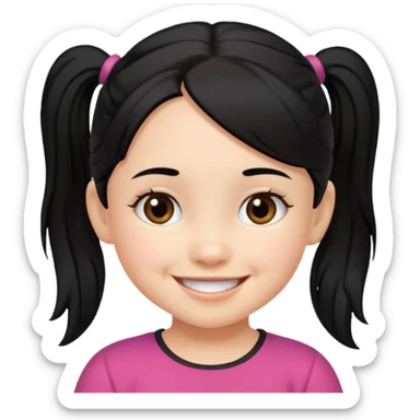 una chica pequeña con una cola de caballo el pello color negro  3 años sticker