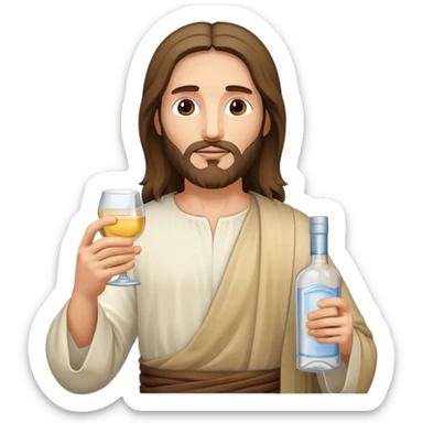 Jesus holding a bottle of vodka sticker