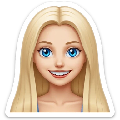 beautiful white girl with long straight blonde hair blue eyes smiling evil scary sticker