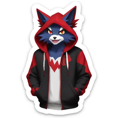 Edgy Cool Anthro Zoroark-Zangoose-Litten Fakemon Fursona Hoodie Full Body sticker