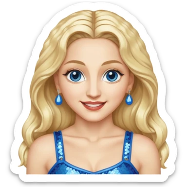 Madonna with blonde long hair, ivory sequin crop top, blue eye sticker