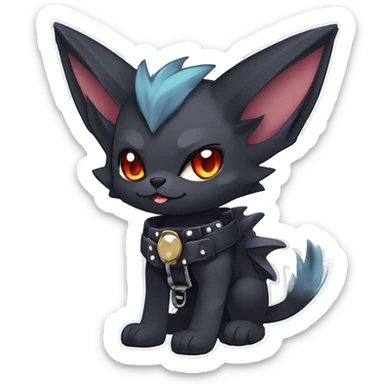 cool punk kawaii anime edgy distinguished elegant beautiful fantasy black ethereal nargacuga-bat-zorua-sphynx-Quiana-Fakemon collar harness with big fangs full body sticker