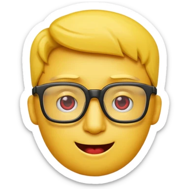 Créer un emoji nerd le perso doit être une tête basique d'emoji jaune avec une grosse paire de lunettes rectangulaires noires 3 boutons sur chaque joue et une dent qui dépasse  sticker