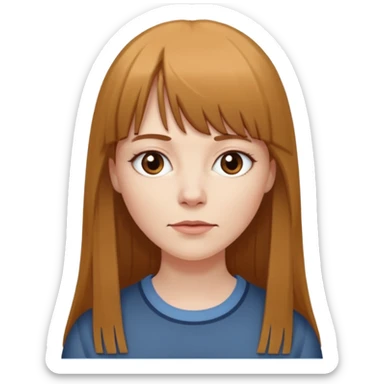 middle age pale skinned white female with long straight brown hair and bangs sticker