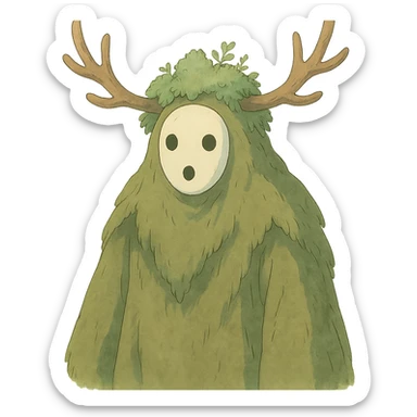 forest spirit character in ghibli style with soft colors and whimsical atmosphere sticker