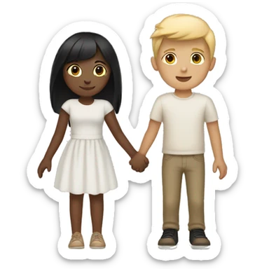 Boy with blonde hair holding hands with girl with dark black hair and tan skin  sticker