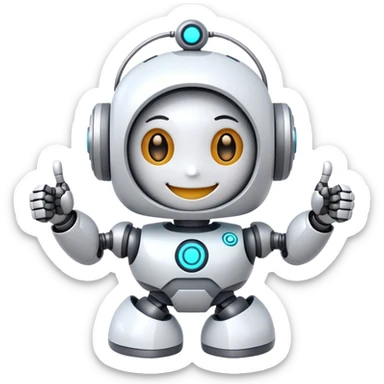 cute girly robot with a big smile, portal design , giving a big thumbs-up sticker