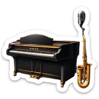 jazz nightclub with stage, microphone, and city lights sticker