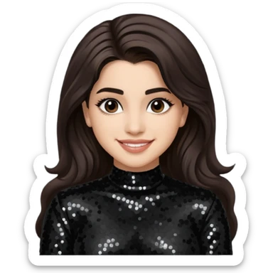 Lauren Jauregui from Fifth Harmony with long dark brown hair, black sequin outfit sticker