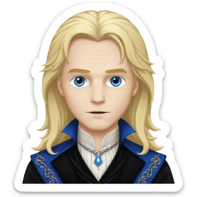 Lestat de Lioncourt with white skin, blue eyes , long blonde hair, black outfit sticker